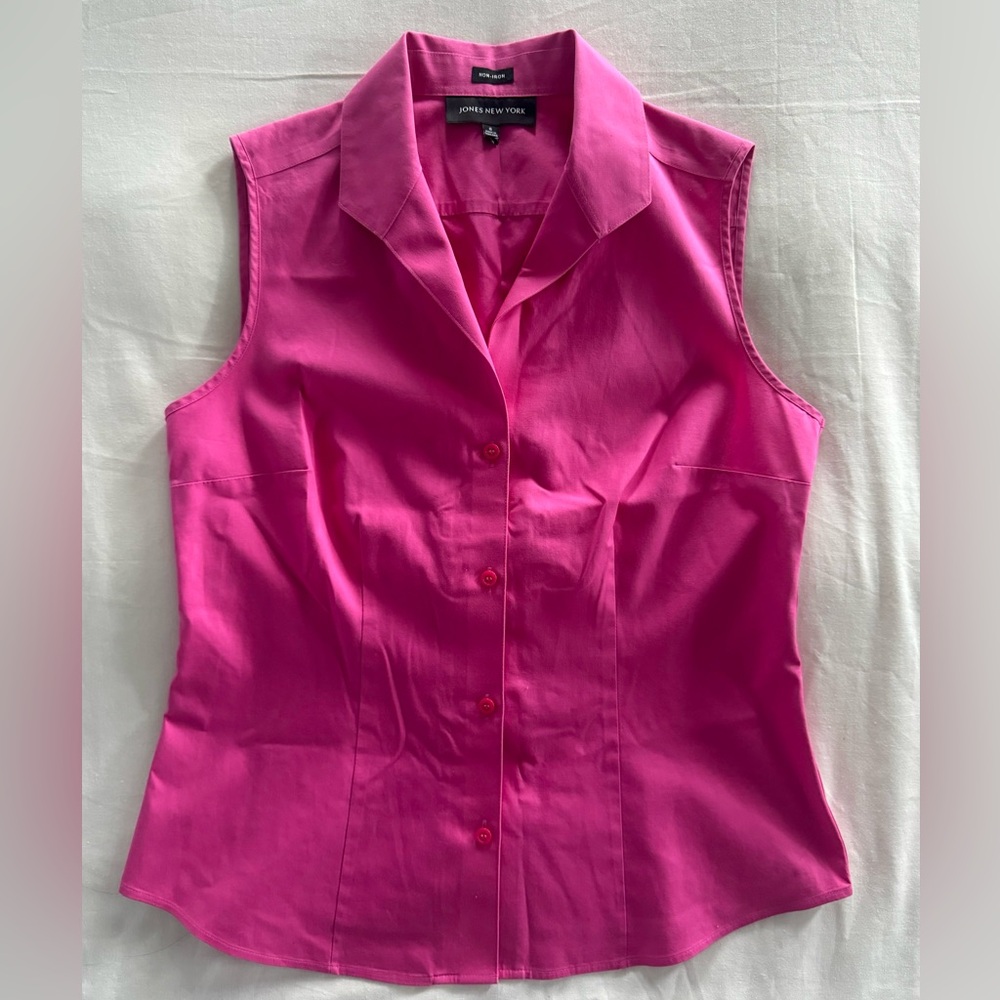 Jones New York Pink Sleeveless Fitted Button Down Shirt